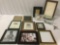 12 pc. lot of picture frames, many styles, custom glass, French curved Crystal frame, nice condition