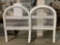 2 pc. white painted wicker twin bed headboard , approx 39 x 53 in.