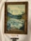 Vintage framed original canvas board nature scene mountain painting, approx 9.5 x 13.5 in.