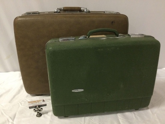 2 pc. vintage luggage / suitcase lot: Forecast - plastic, Escort American - vinyl, shows wear.