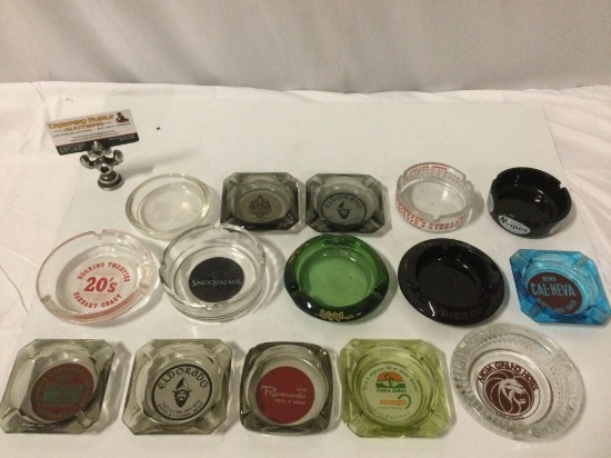 15 pc. lot of vintage glass motel hotel casino souvenir ashtrays; Eldorado, Cactus Petes, Harolds