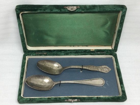 Pair of Rare Commemorative America/Cuba (1898) Spoons in Case