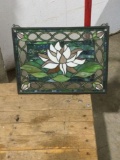 Hanging Leaded glass / composite of a Lilly , in a metal frame