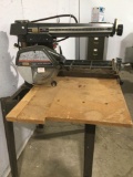 Craftsman 12 inch radial arm saw with fencing, on stand