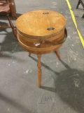 Vintage three legged milk stool design sewing storage basket