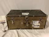 Vintage Trunk with leather handle showing heavy wear, approx 30 x 16 x 12 in.