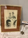 Vintage framed sketch artwork of Clark Gable, 1976 Hollywood actor drawing, approx 13 x 17 in.