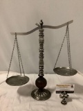 Vintage hanging balance scale, approx 16 x 17 in.