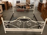 Antique King size wrought iron bed frame painted white, approx 77 x 87 x 52 in.