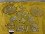 10 pc. lot of vintage crystal / glass table ware, approx 13 in.