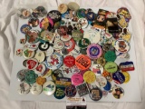Huge collection of vintage buttons / advertising pins; local radio, Walt Disney, hit movies, Mork