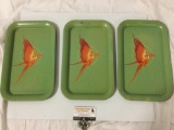 3 pc. lot of vintage parrot / bird design printed tin serving trays, approx 9 x 14 in.