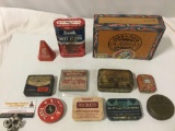 11 pc. lot if vintage / antique product packages; Ex-Lax, Sucrets, Between The Acts Little Cigars,