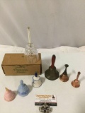 7 pc. lot if vintage bells; Princess House Crystal, copper, ceramic and more.