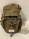 Vintage canvas WFS #190 Rucksack camping backpack w/ metal frame, plus Jone Hand Warmer, approx 14 x