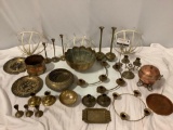 Lot of vintage brass/copper/metal decor; candleholder, incense burner, bowls and more.