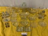 Lg. lot of vintage glass / crystal tableware ; Viking bowl, shakers, servers, candleholders, ashtray