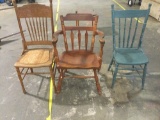 Three assorted wooden antique/vintage chairs