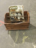 Vintage wooden Magazine rack with collection of old magazines