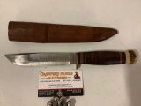 Vintage Merrick Anderson Co. bone handle The Jubilee Hunting Knife w/ leather sheath