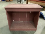 Rustic farmhouse style wood open cabinet / entertainment center, approx 33 x 16.5 x 27.5 in.