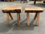 Pair of custom natural wood / log footstools , approx 14 x 10 x 13 in.