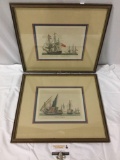 2 pc. lot of framed vintage sailing ship art prints , approx 20.5 x 18.5 in.