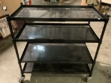 Black steel rolling shelf cart, approx 39 x 21 x 40 in.