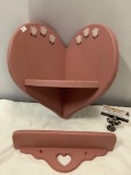 2 pc. lot of pink painted wood display shelves w/ heart shaped design, approx. 12 x 15 in.