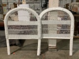 2 pc. white painted wicker twin bed headboard , approx 39 x 53 in.