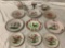 Old antique 12 pc. lot of French hand painted floral / rooster / female figure ceramic plates, tea