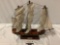 Fragata Espanola ano 1780 wooden ship model w/ cloth sails, approx 20 x 19 x 7 in.