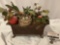 Old antique French cast metal planter with footed design and birds nest/ flower arrangement, approx