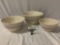 3 pc. lot of vintage ceramic pottery kitchen bowls , made in USA, approx 14.5 x 7 in.