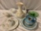 6 pc. lot of vintage ceramic / glass table setting; 1975 Arnels pitcher / basin, Haviland & Co.