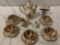 Vintage Bavarian 12 pc. RARE Alfred Hubb gold accent tea set w/ pot, creamer, approx 7 x 7 in.