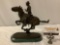 Vintage bronze Fredrick Remington horse & rider sculpture art piece w/ marble base, approx 4 x 9 x