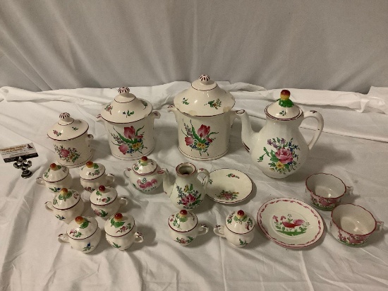 Old antique French Keller & Guerin LUNEVILLE floral /rooster pattern Faience ceramic pieces; kitchen
