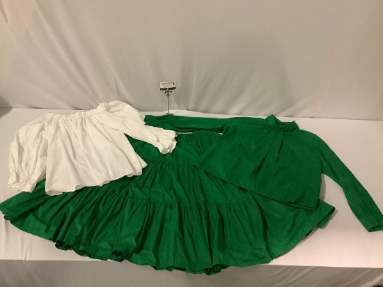 3 pc. lot women?s clothing; Green skirt and blouse made by Navajos Gallup, New Mexico, white peasant