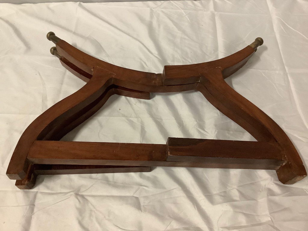 Vintage brass tray table from Saudi Arabia w/ wood folding stand, Yusuf Bin  Ahmed Kanoo, approx 23 x | Online Auctions | Proxibid
