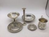 Collection of sterling silver dishes, Bud vase , cup , bowls