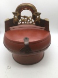 Antique Chinese lidded wooden carry pail has import wax seal see pics