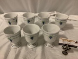 7 pc. lot of antique / vintage handmade glazed ceramic wine goblets w/ grape bushel design, see