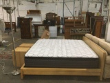 Like new IKEA king size bed W/ Sealy pillow top mattress, two nightstands, and floor lamp