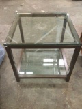 28 inch square glass w/ wood frame end table from Peterson?s furniture CA