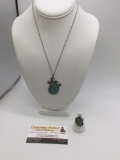 Antique Handcrafted silver with turquoise necklace and matching ring