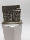 Rare German large Mylflam .835 silver repousse table lighter w/ hunting/ or battle scene