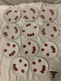 11 pc. lot of vintage handmade Italian ceramic strawberry plates, marked; 352/282 made in Italy