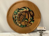 Native American - Raven and The Whale Story totem animal painted wood plate, made in British