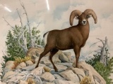 Framed 1995 Rocky Mountain Bighorn Sheep art print signed by Dale C. Thompson, approx 24 x 21 in.